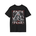 Faith Over Fear Christian Warrior Knight With Cross Storm Gothic Crusader Art Faith Over Fear Scripture Theme T-Shirt