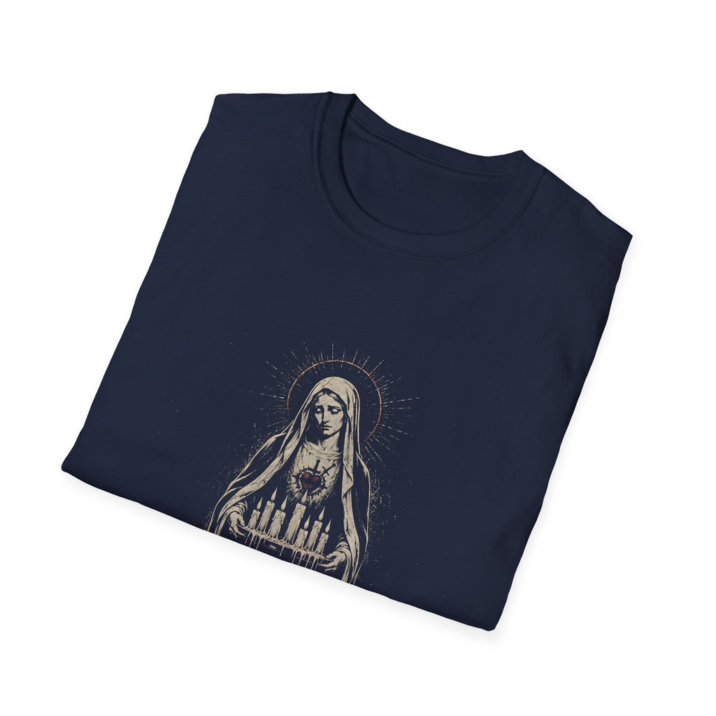 Sacred Heart Madonna With Prayer Candles Gothic Catholic Mary Icon T-Shirt