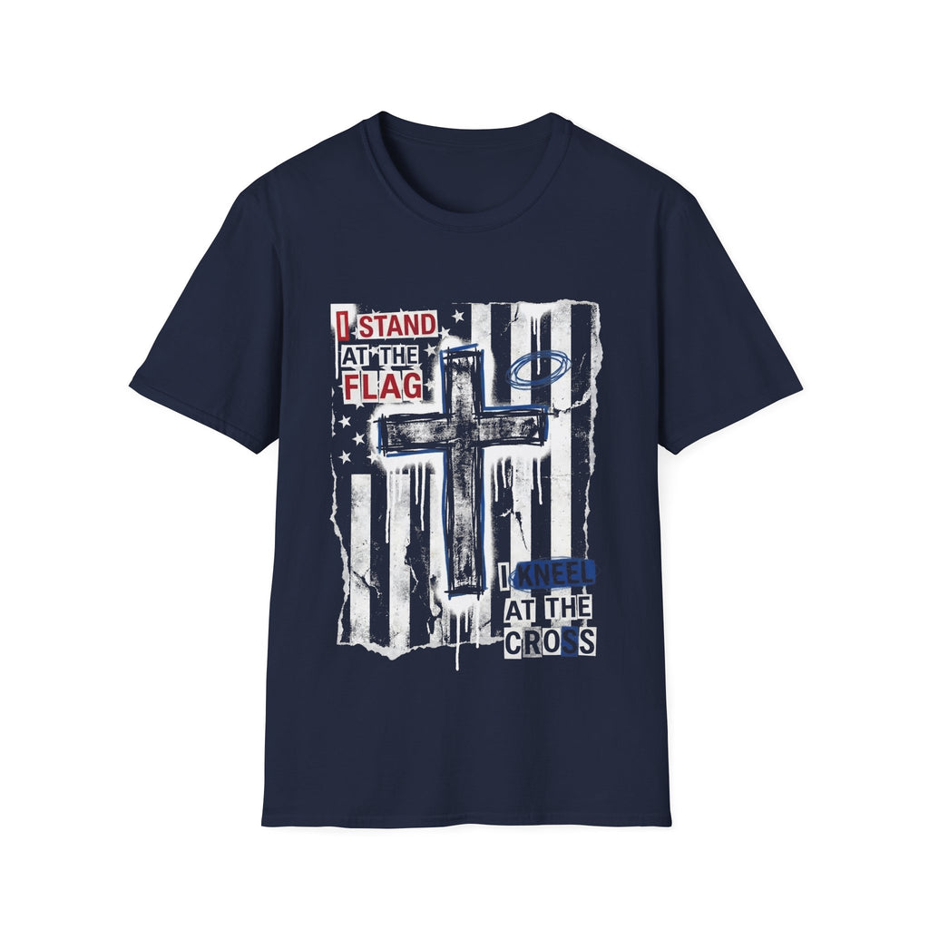 I stand at the flag i kneel at the cross christian patriotic american flag cross T-Shirt