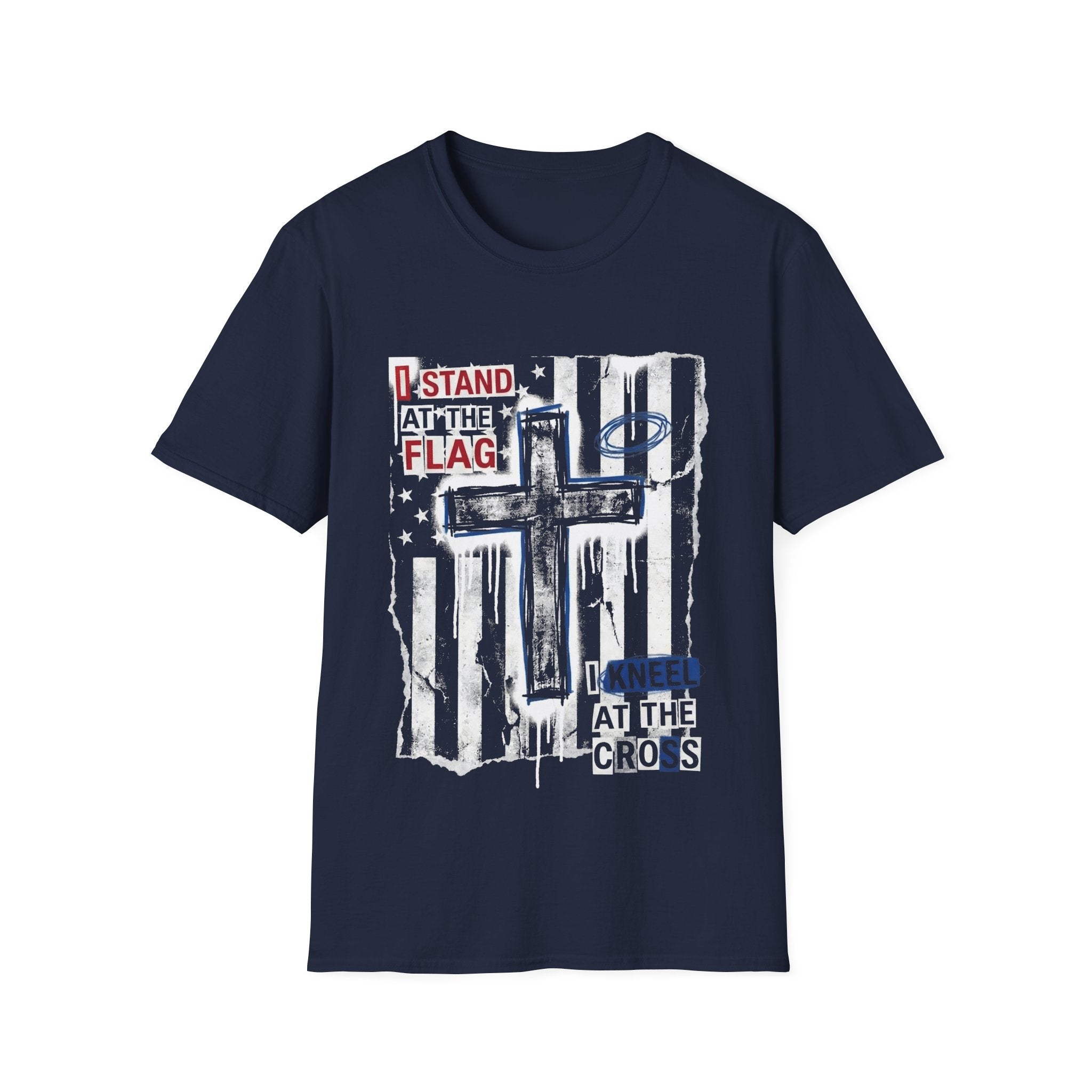I stand at the flag i kneel at the cross christian patriotic american flag cross T-Shirt