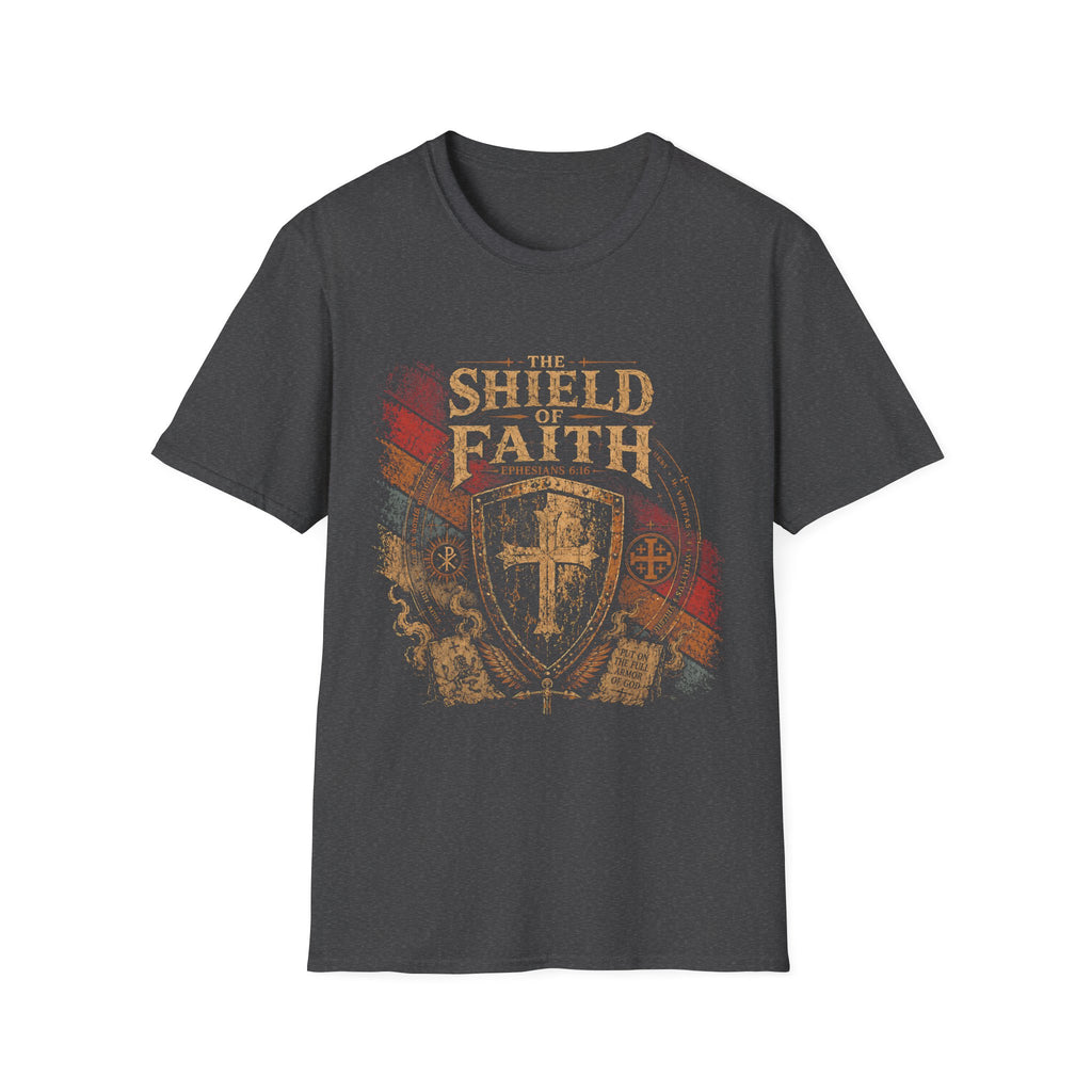 The Shield Of Faith Ephesians 6 16 Put On The Full Armor Of God Christian Warrior Cross Emblem T-Shirt