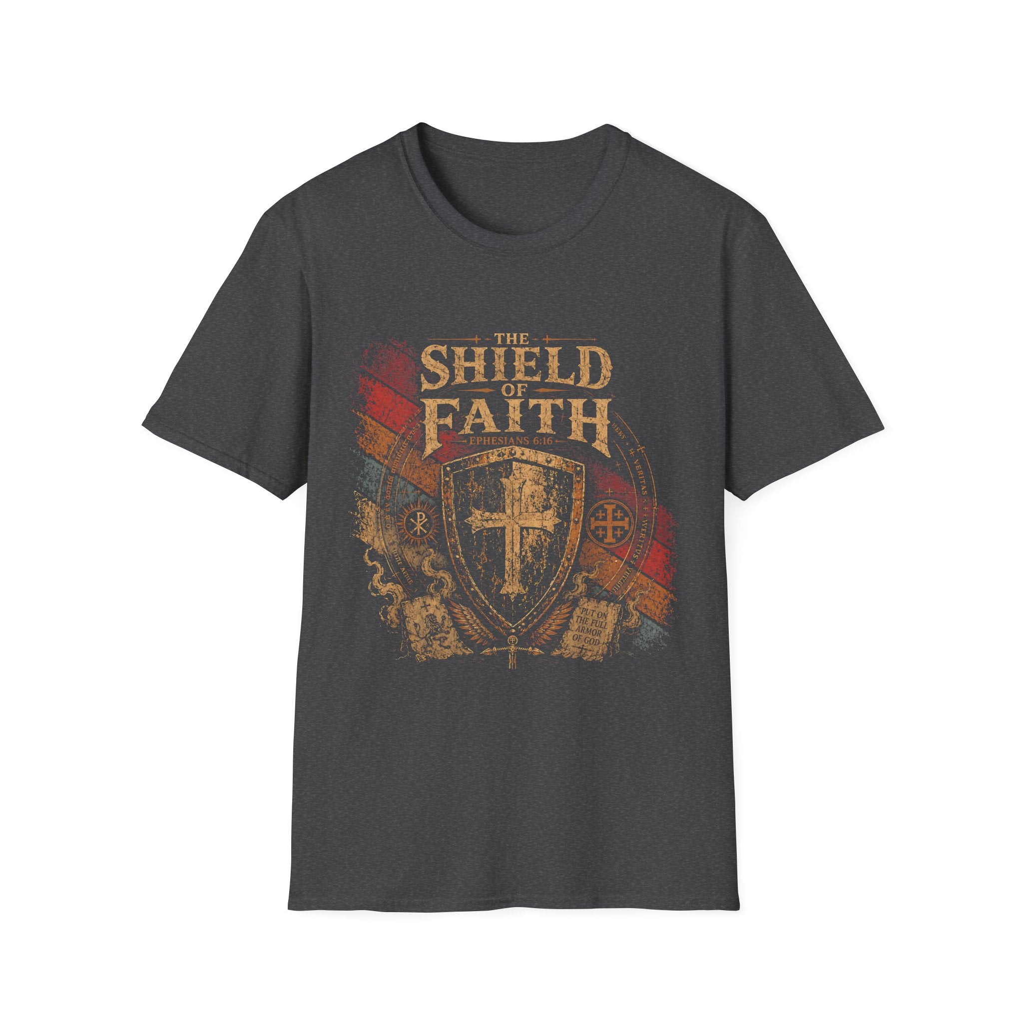 The Shield Of Faith Ephesians 6 16 Put On The Full Armor Of God Christian Warrior Cross Emblem T-Shirt