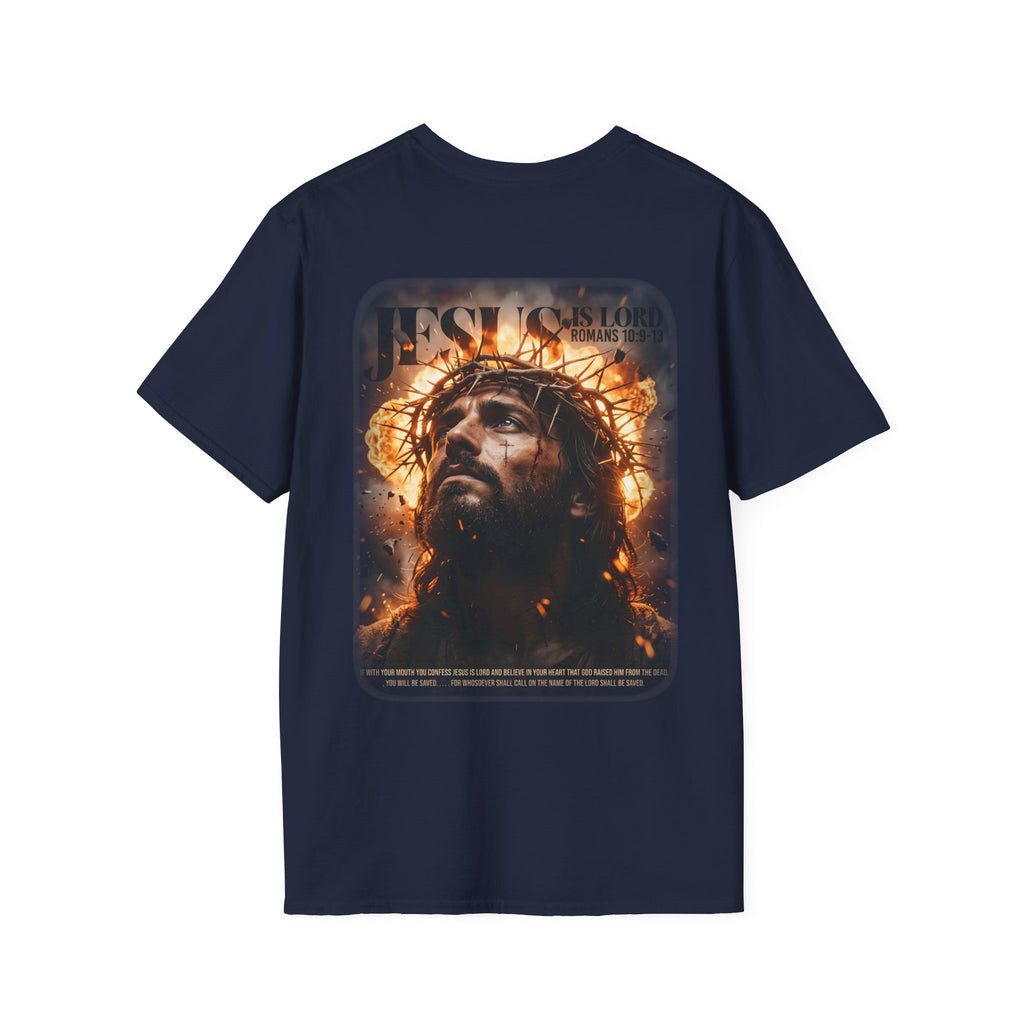 Jesus is lord romans 10 9 13 crown of thorns savior faith T-Shirt