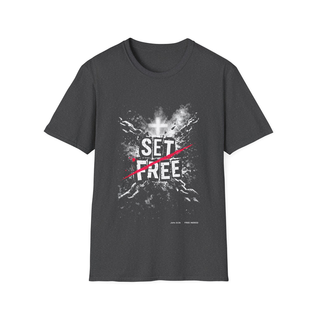 Set free john 8 36 christian cross broken chains easter faith freedom T-Shirt