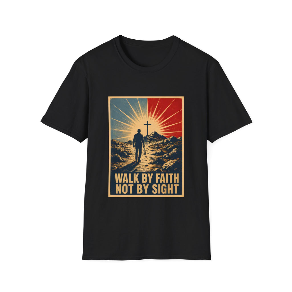 Walk By Faith Not By Sight Christian Cross Sunset Bible Verse Inspirational T-Shirt