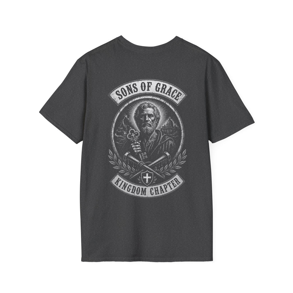 Sons Of Grace Kingdom Chapter Christian Warrior Saint Peter Keys And Swords Faith Crest Emblem T-Shirt