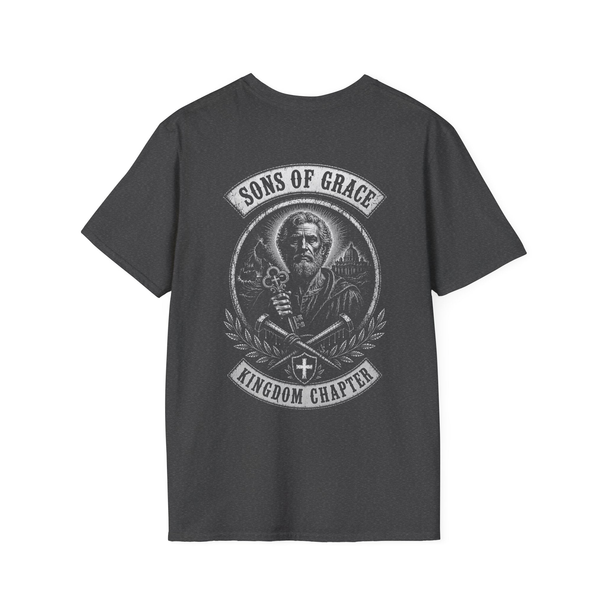 Sons Of Grace Kingdom Chapter Christian Warrior Saint Peter Keys And Swords Faith Crest Emblem T-Shirt