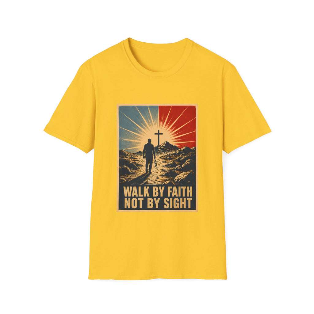 Walk By Faith Not By Sight Christian Cross Sunset Bible Verse Inspirational T-Shirt