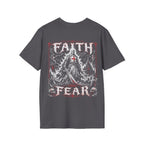 Faith Over Fear Christian Warrior Knight With Cross Storm Gothic Crusader Art Faith Over Fear Scripture Theme T-Shirt