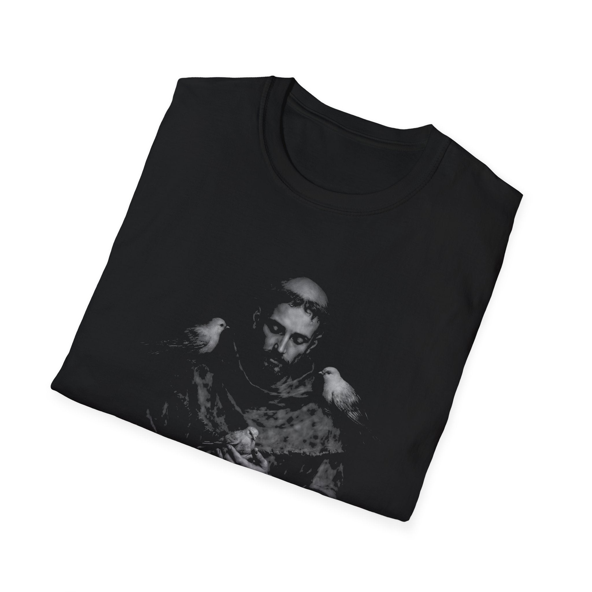 Saint francis of assisi with animals wolf rabbit and doves patron of animals and ecology T-Shirt