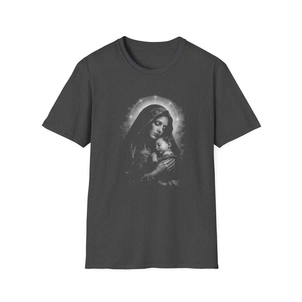 blessed madonna and child holy mother mary with baby jesus sacred christian catholic iconic image T-Shirt