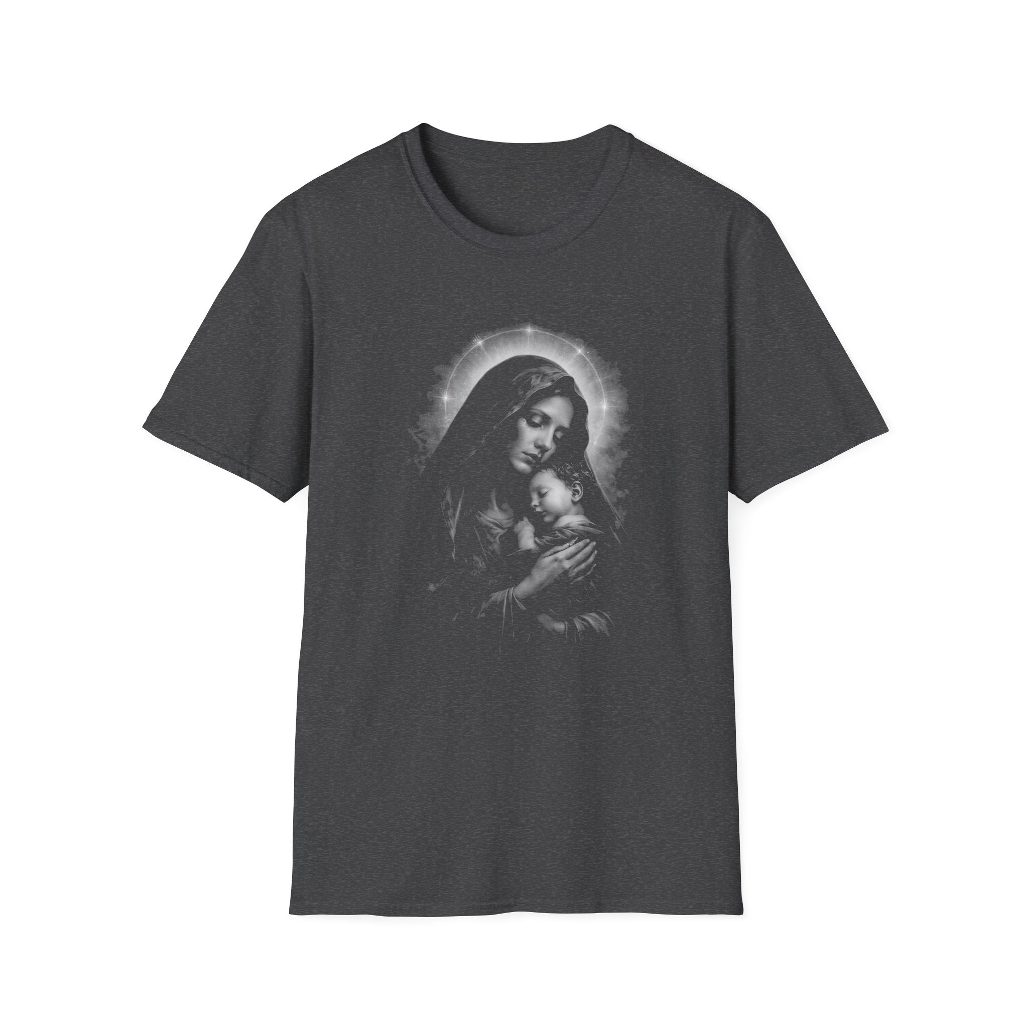 blessed madonna and child holy mother mary with baby jesus sacred christian catholic iconic image T-Shirt