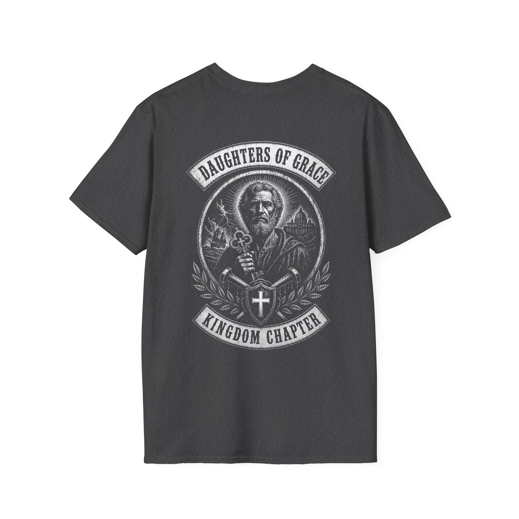 Daughters Of Grace Kingdom Chapter Christian Warrior Saint With Cross Shield Keys T-Shirt