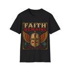 Faith Remains Crusader Helmet With Wings Christian Warrior Cross Vintage Medieval Art Style T-Shirt