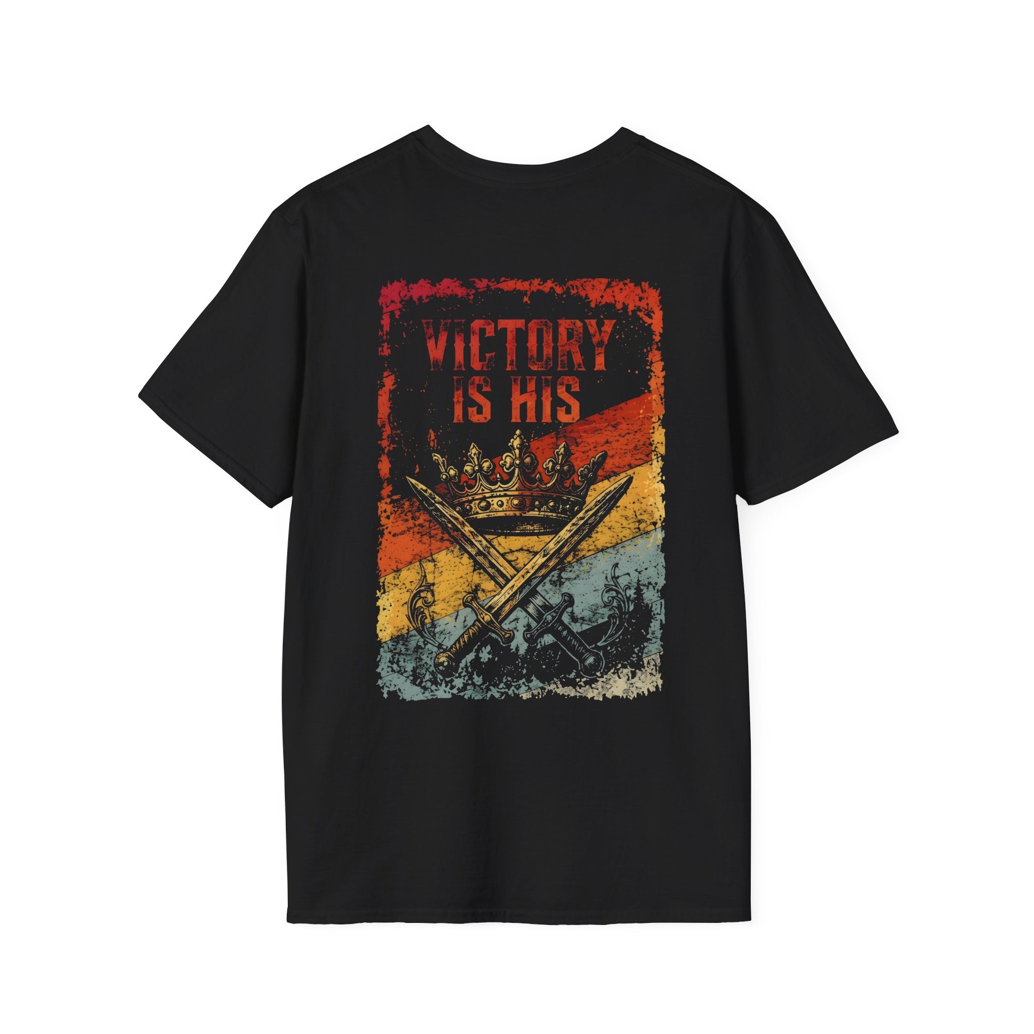 Victory Is His Christian Crown And Crossed Swords Vintage Faith Warrior Graphic For Men And Women Believers T-Shirt