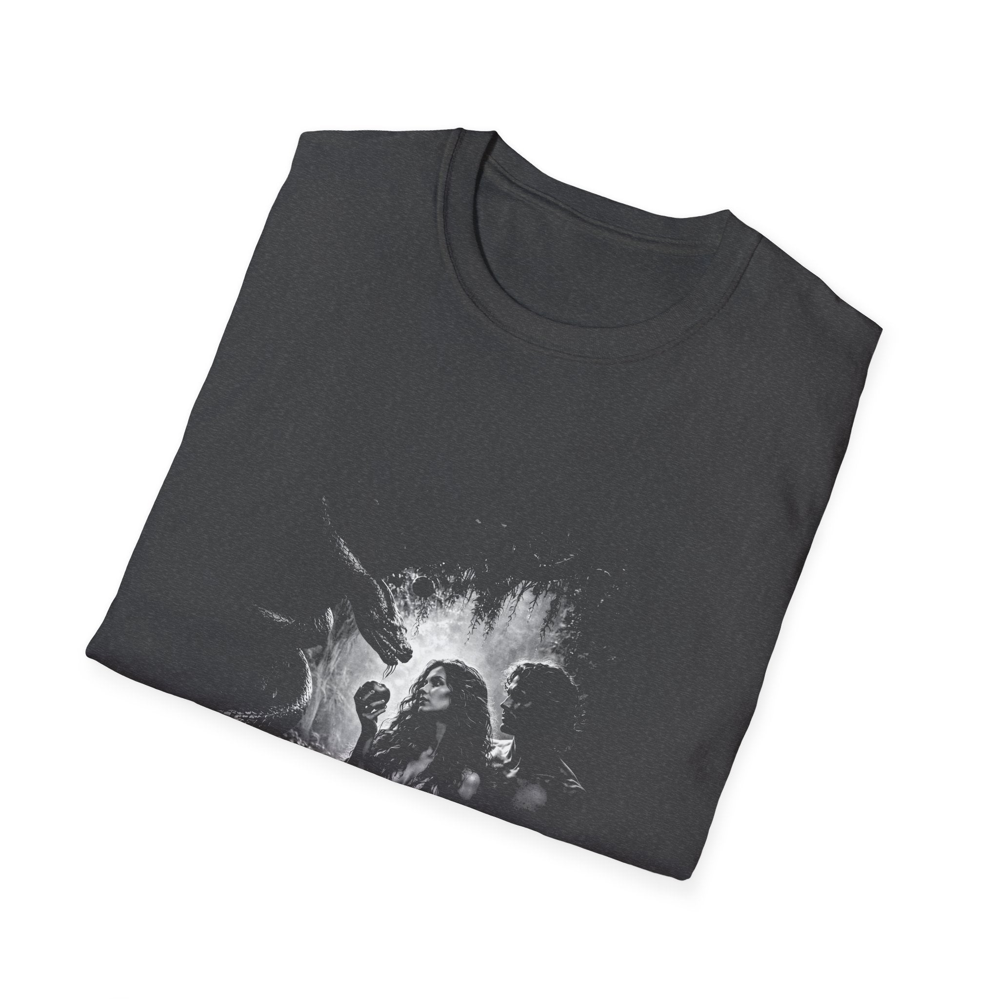 Eden temptation adam and eve serpent dark biblical design T-Shirt