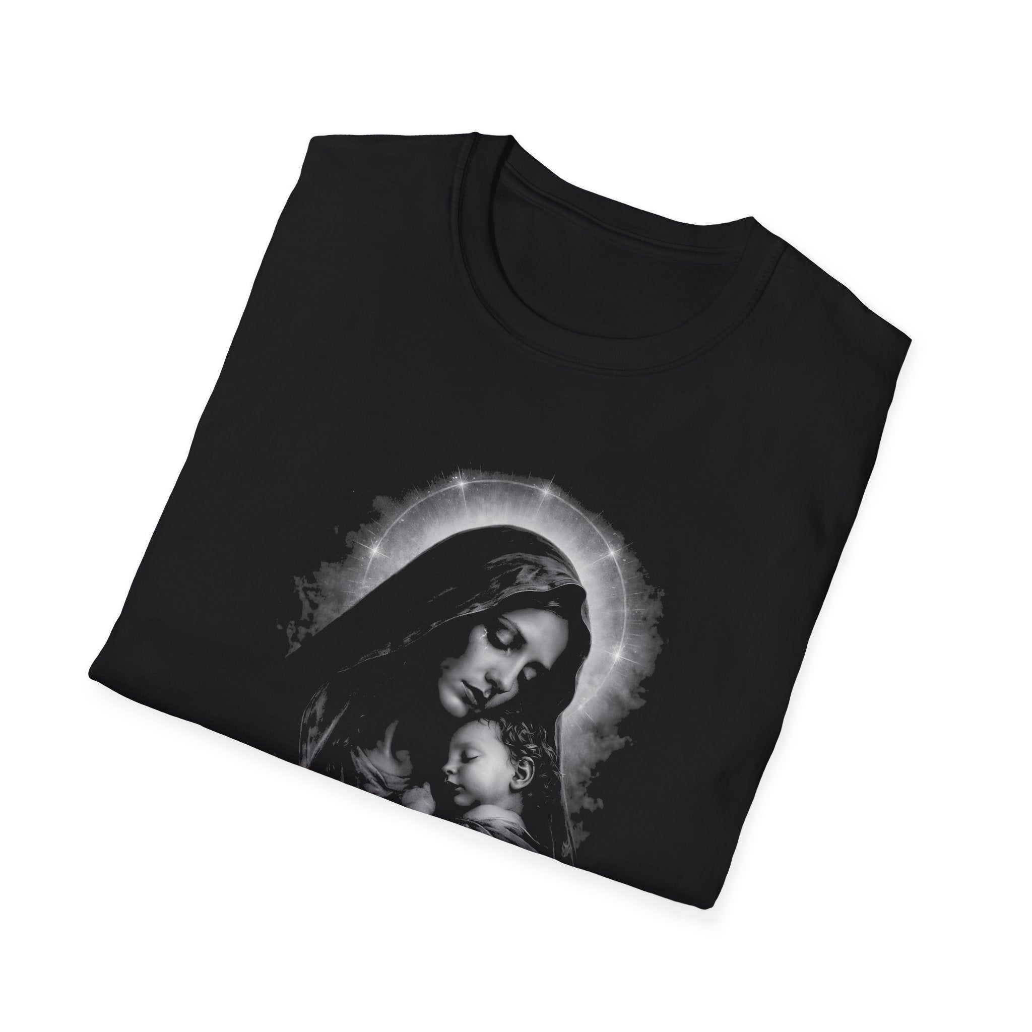blessed madonna and child holy mother mary with baby jesus sacred christian catholic iconic image T-Shirt