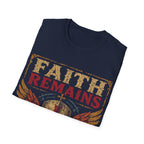 Faith Remains Crusader Helmet With Wings Christian Warrior Cross Vintage Medieval Art Style T-Shirt
