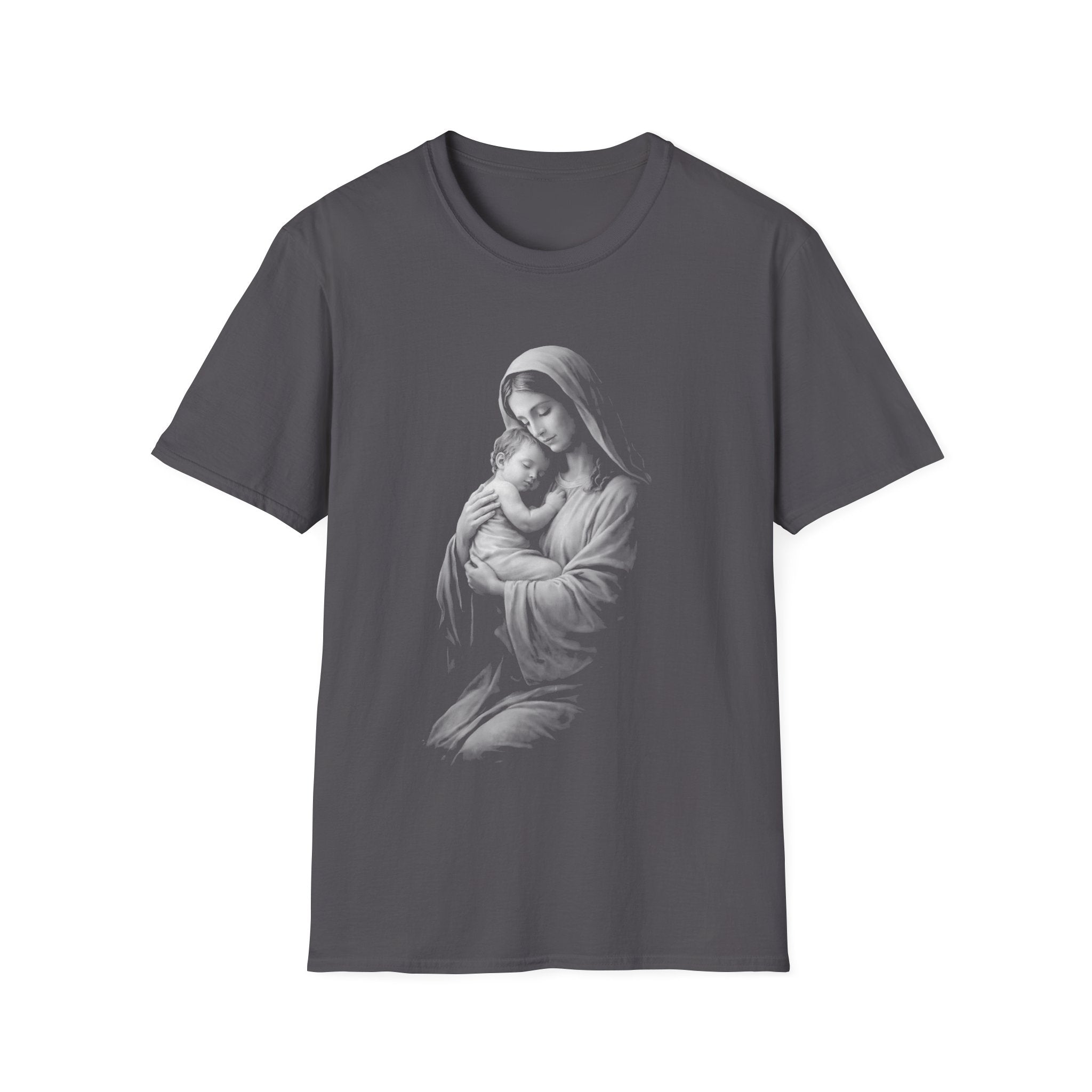 Virgin mary holding baby jesus sacred mother and child christian catholic iconic image T-Shirt