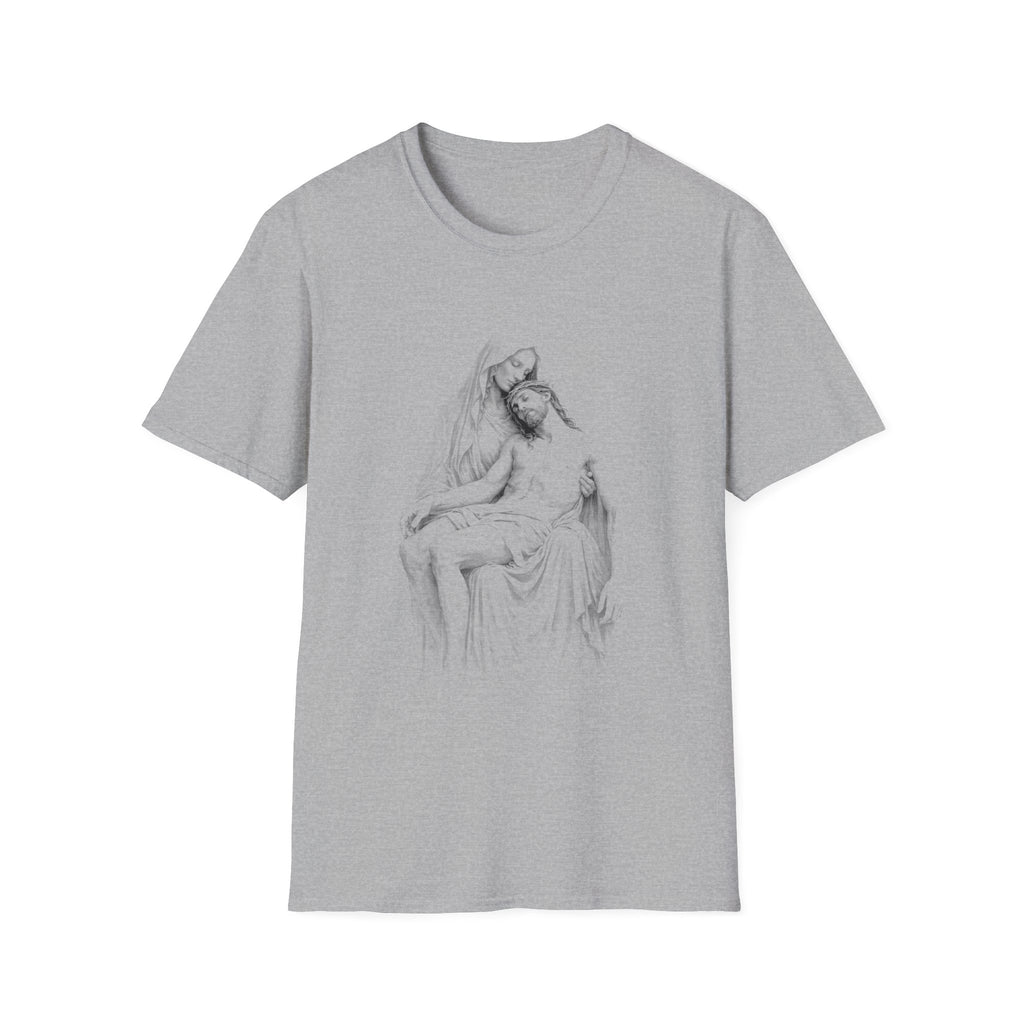 Sorrowful pieta mary holding jesus after crucifixion christian faith reflection T-Shirt
