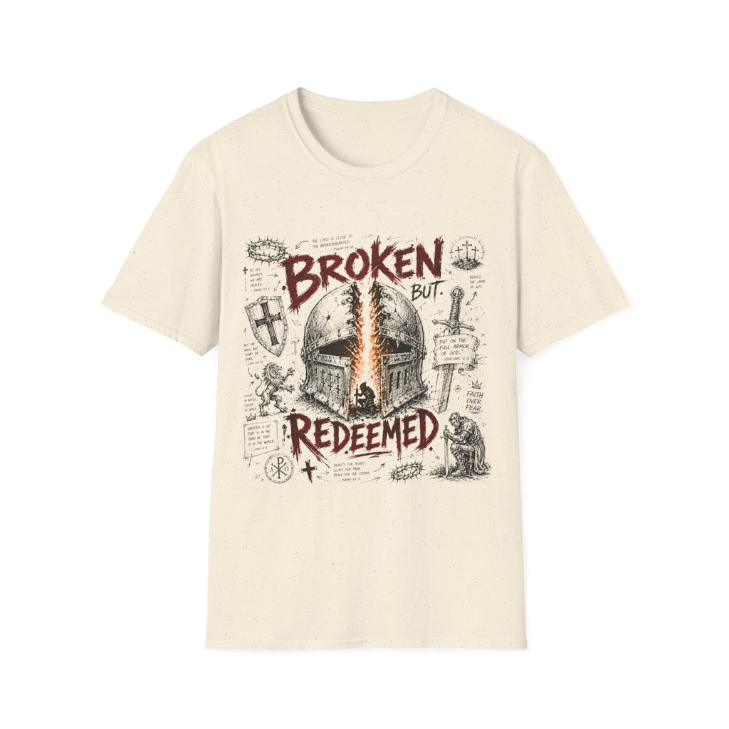 Broken But Redeemed Christian Warrior Armor Of God Faith Over Fear Helmet And Cross T-Shirt