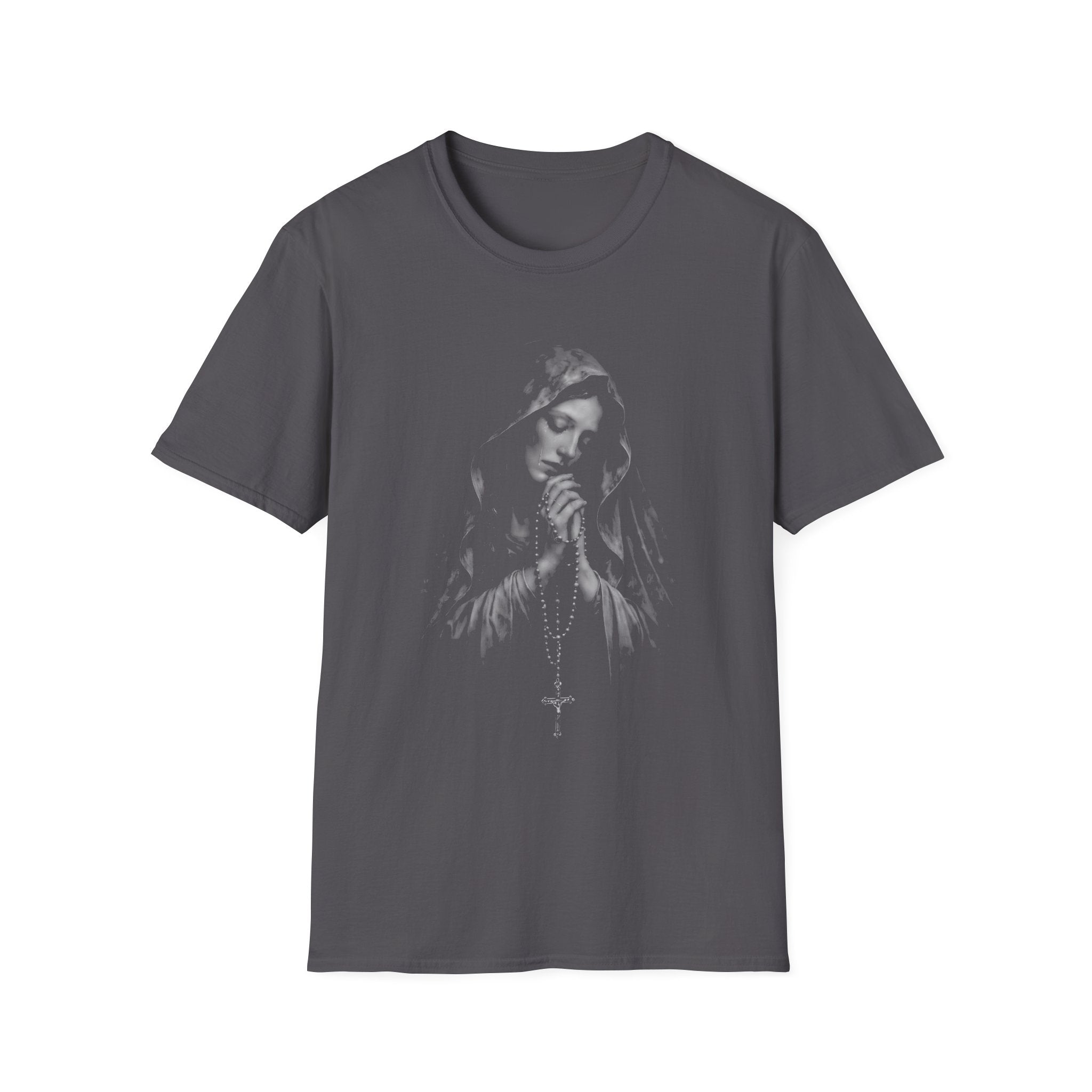 Virgin mary praying with rosary catholic christian marian devotion sacred prayer T-Shirt