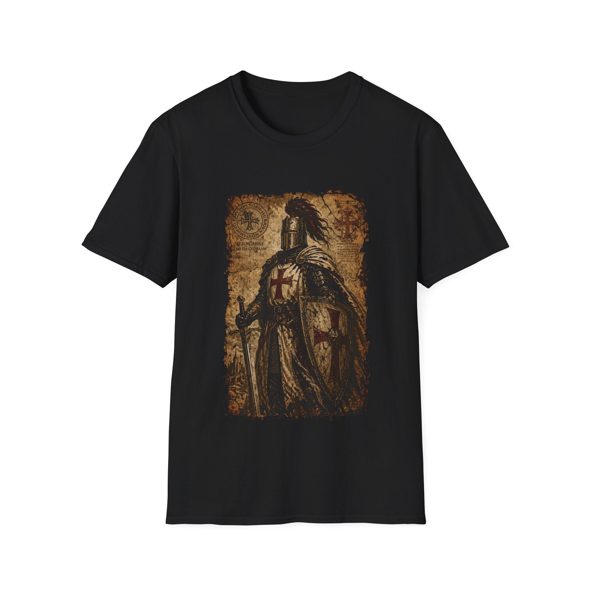 Templar Knight Non Nobis Domine Medieval Crusader Cross Shield And Sword Latin Motto Christian Warrior T-Shirt