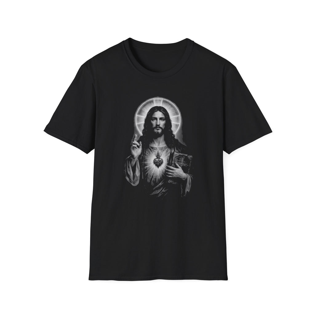 sacred heart of jesus christ with holy bible catholic christian religious image of jesus T-Shirt