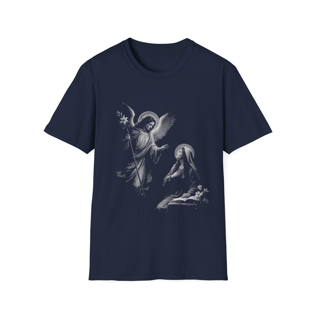 Annunciation angel gabriel and virgin mary christian catholic angelic scene religious artwork for believers and marian T-Shirt