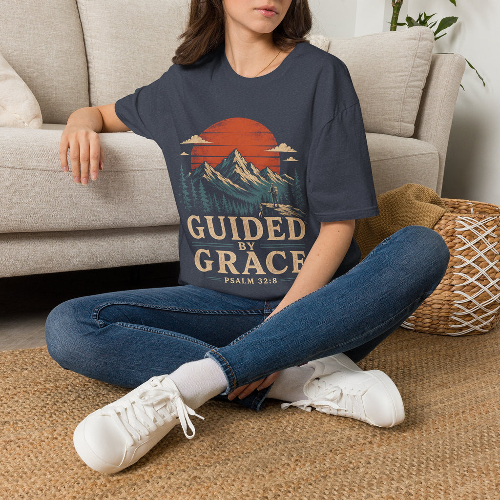 Guided By Grace Psalm 32 8 Christian Hiking Mountain Bible Verse Faith Outdoors T-Shirt
