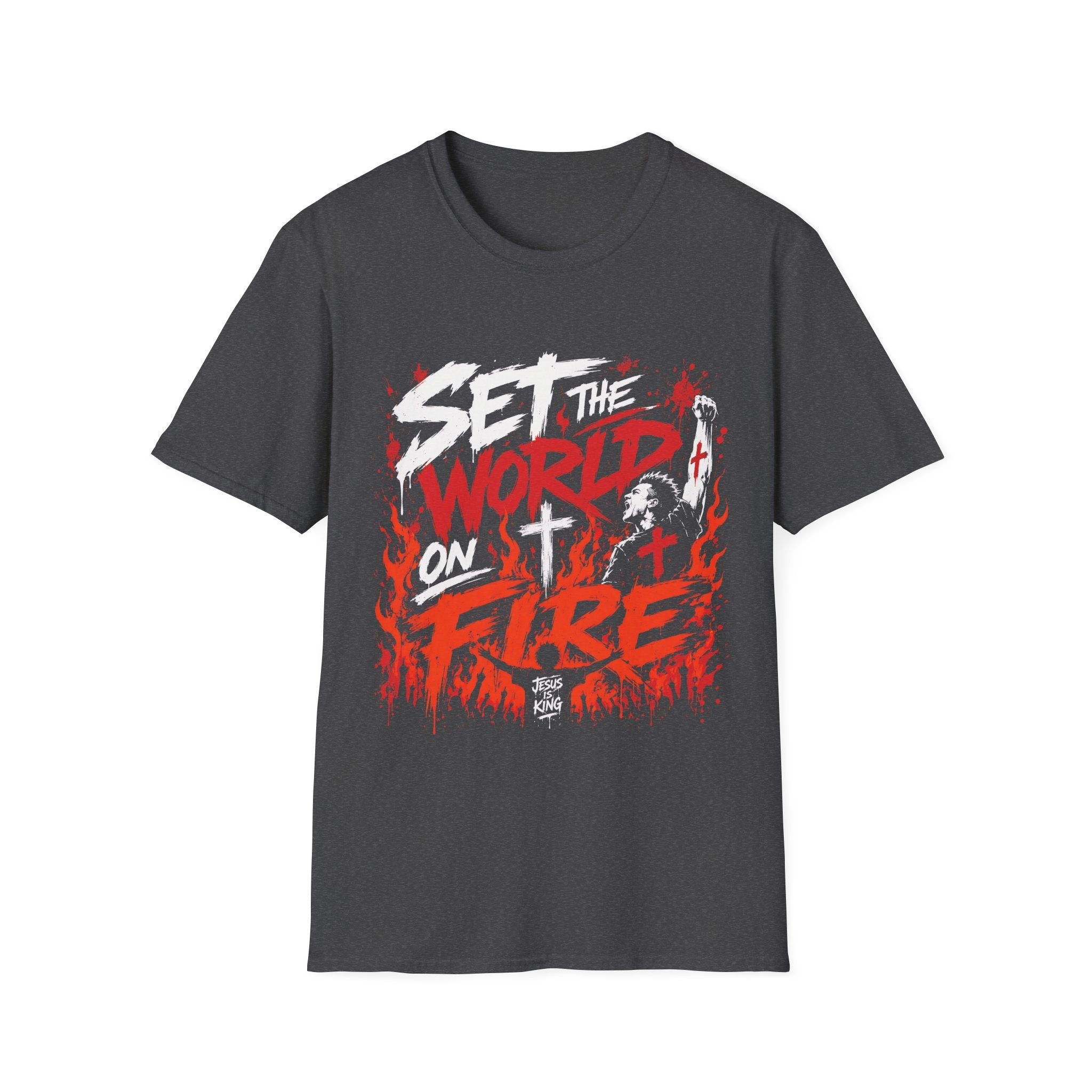 Set The World On Fire Jesus Is King Christian Revival Youth Ministry Evangelism Art T-Shirt