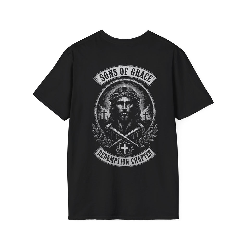 Sons Of Grace Redemption Chapter Jesus Crown Of Thorns Christian Biker Faith Artwork T-Shirt