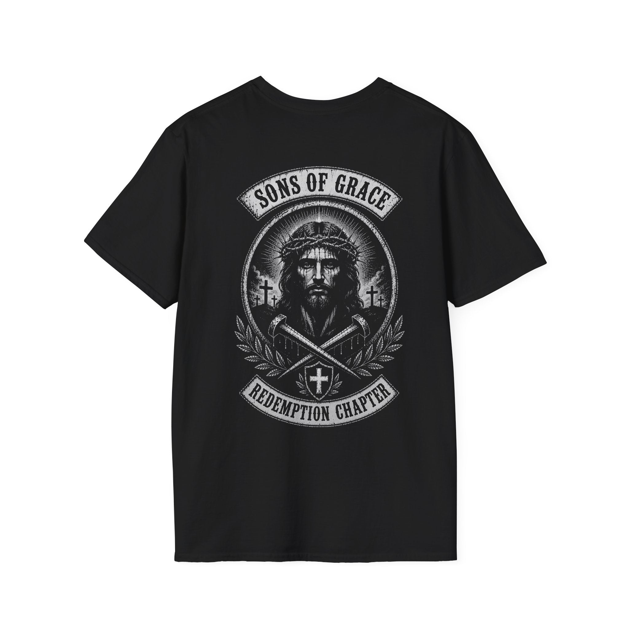 Sons Of Grace Redemption Chapter Jesus Crown Of Thorns Christian Biker Faith Artwork T-Shirt