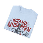 Stand Unshaken Christian Warrior Sword Cross Armor Faith Over Fear Bible Verse Ephesians 6 Isaiah 54 T-Shirt