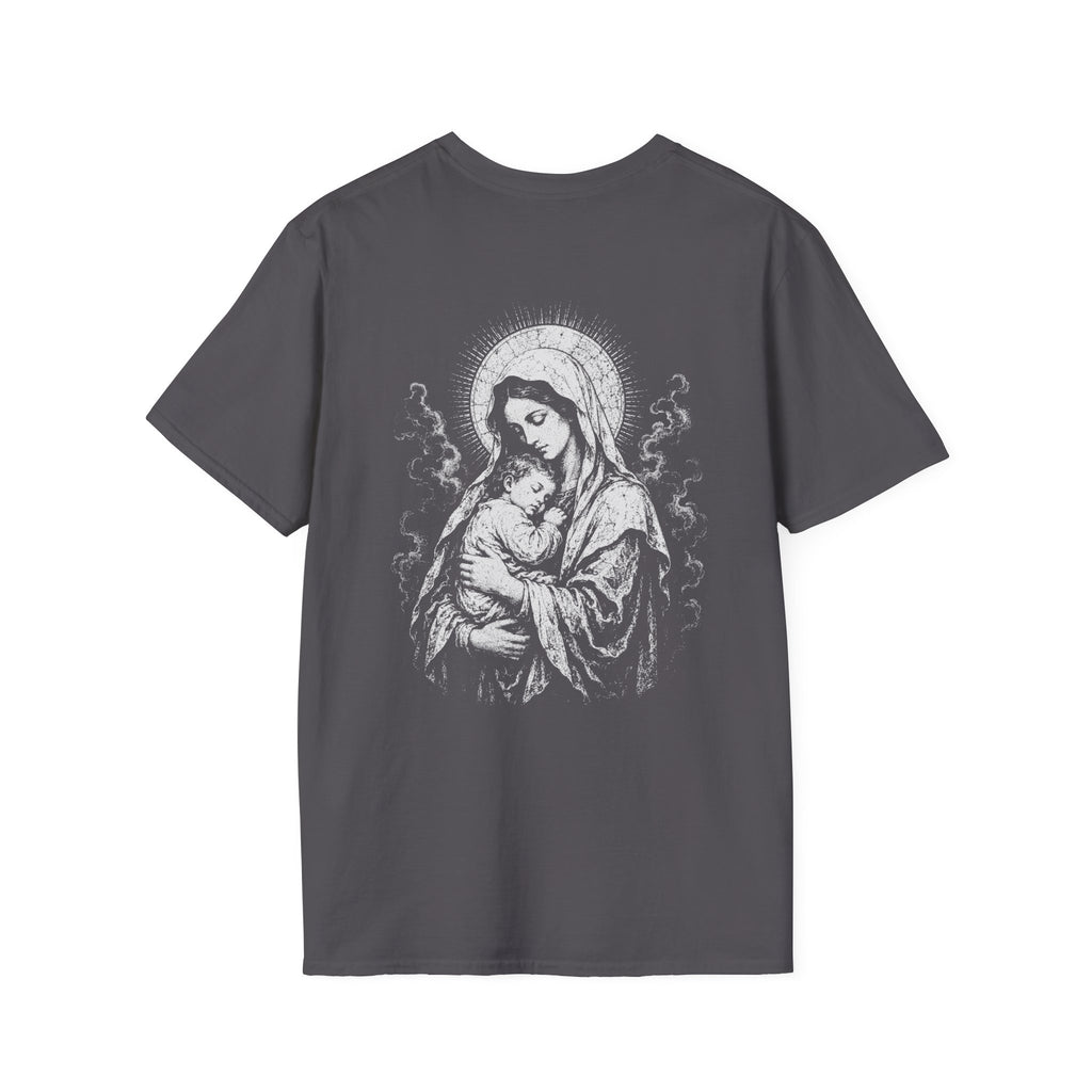 BACKPRINT Virgin Mary And Baby Jesus Sacred Mother And Child Christian Catholic Religious Icon T-Shirt