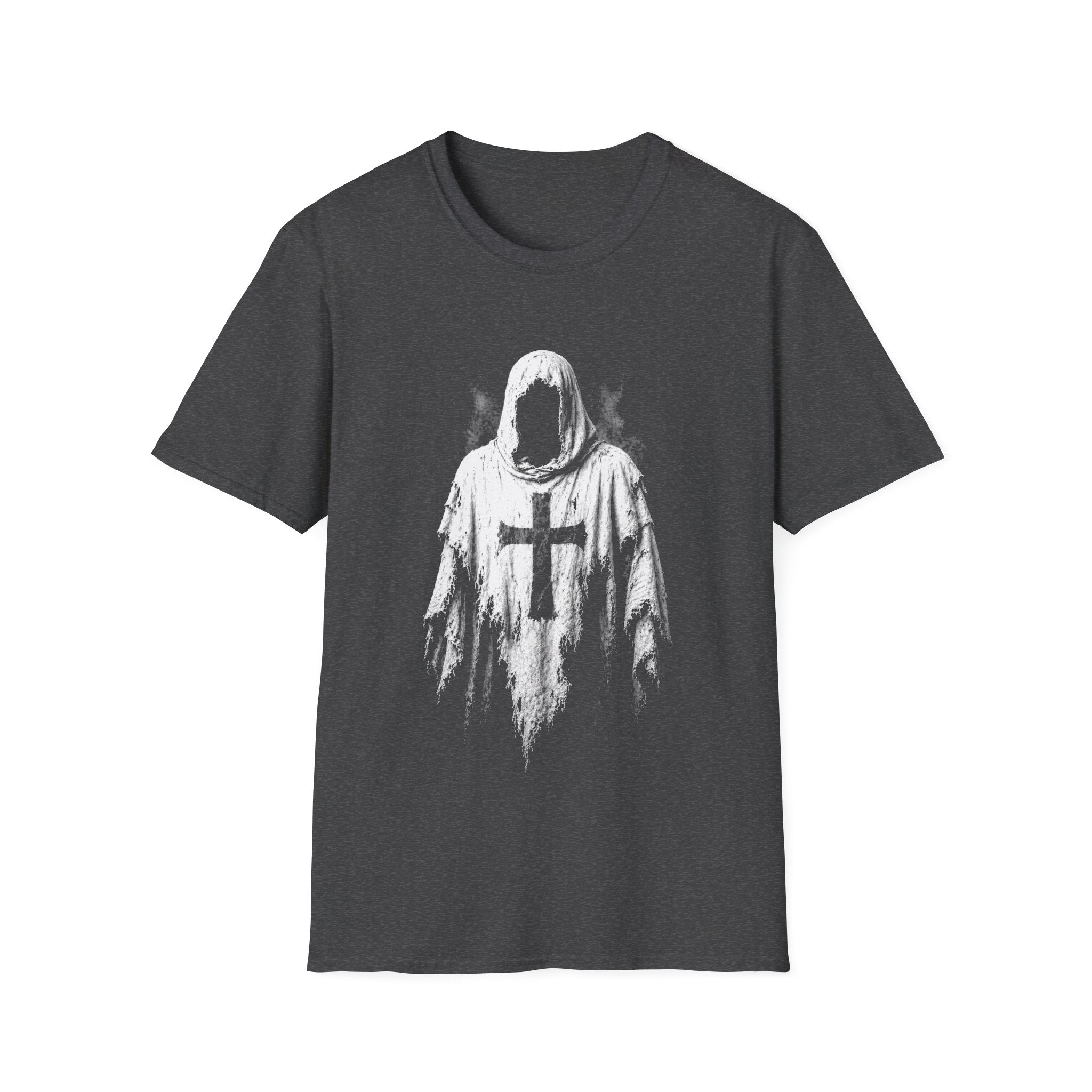 Hooded Crusader Phantom With Tattered Cross Robe Dark Gothic Grim Reaper Aesthetic T-Shirt