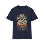 He Makes All Things New Revelation 21 5 Western Christian Cowboy Sunrise Bible Verse T-Shirt