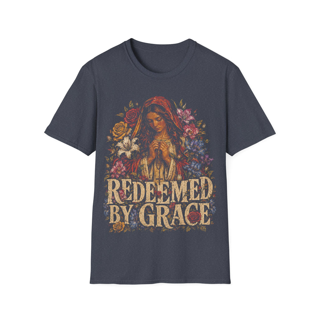 Redeemed By Grace Christian Faith Prayer And Flowers T-Shirt