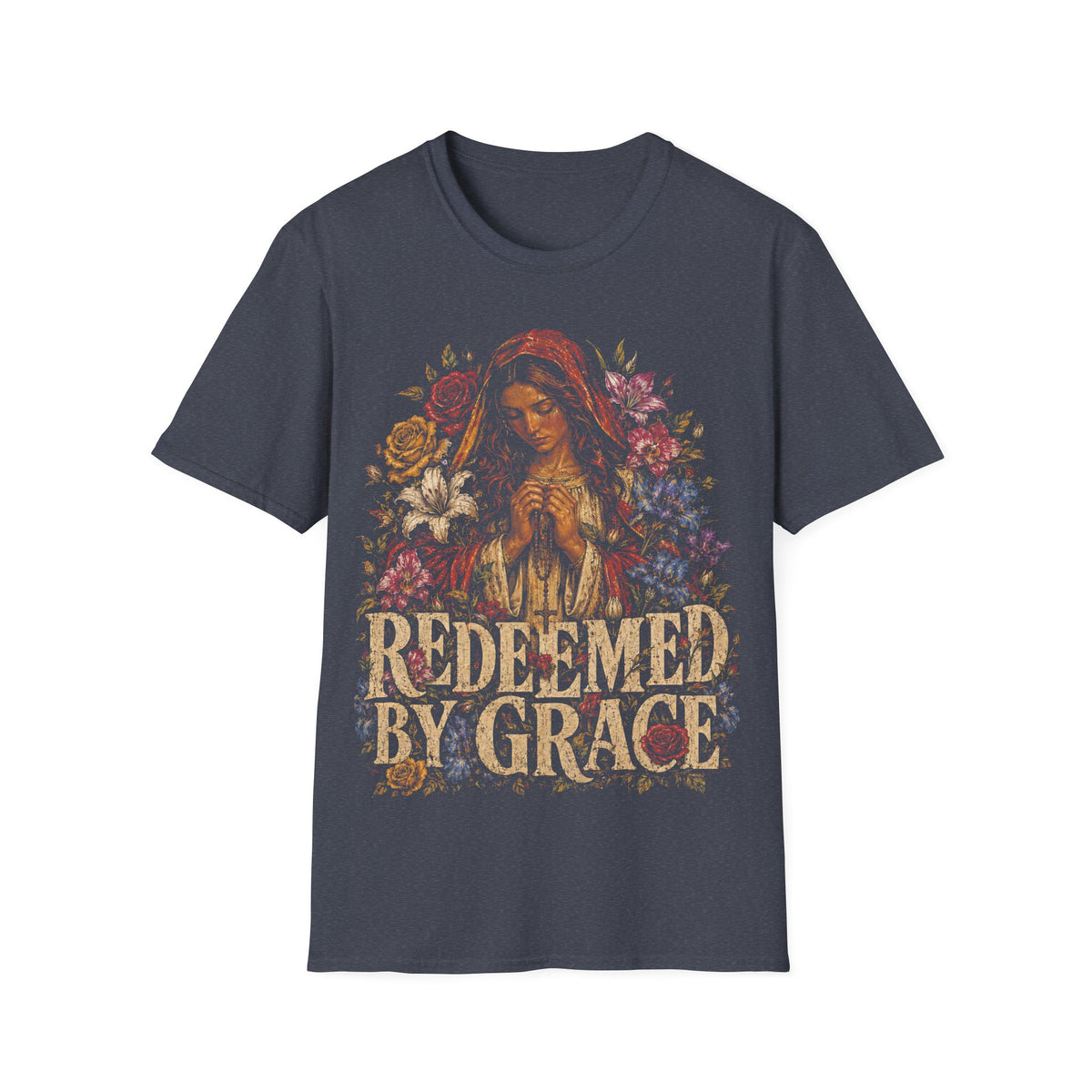 Redeemed By Grace Christian Faith Prayer And Flowers T-Shirt