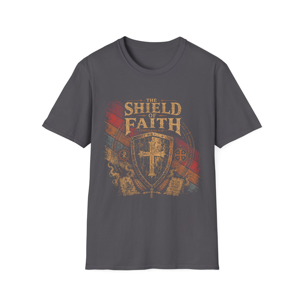 The Shield Of Faith Ephesians 6 16 Put On The Full Armor Of God Christian Warrior Cross Emblem T-Shirt