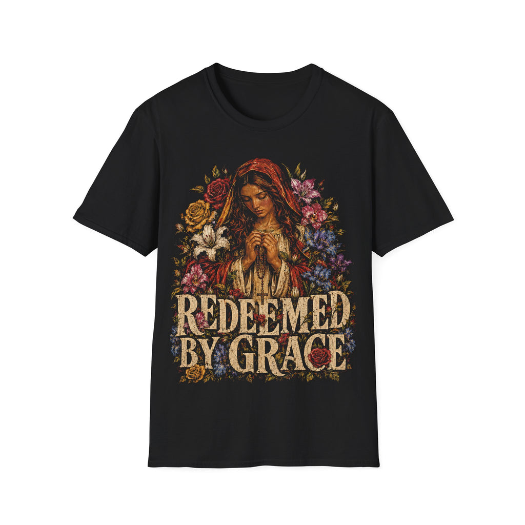Redeemed By Grace Christian Faith Prayer And Flowers T-Shirt