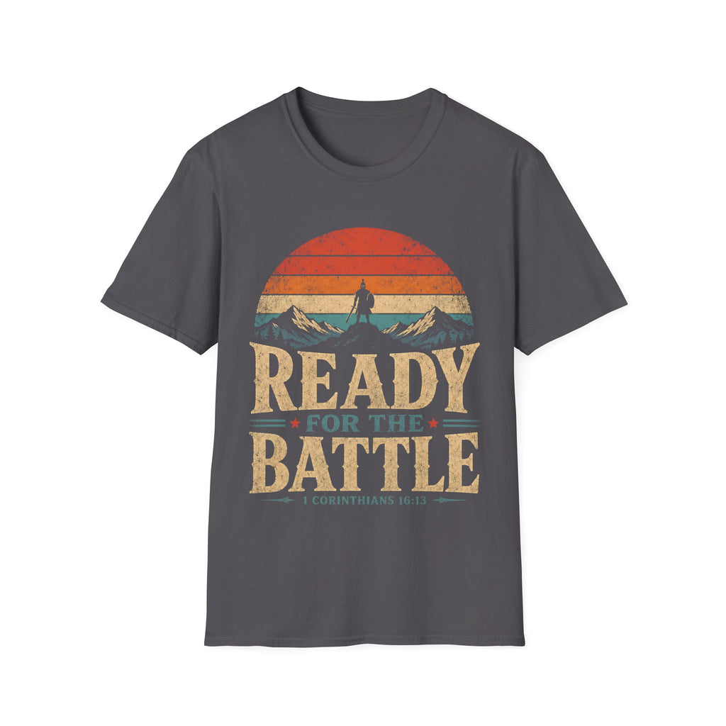 Ready For The Battle 1 Corinthians 16 13 Christian Warrior Mountain Sunset T-Shirt