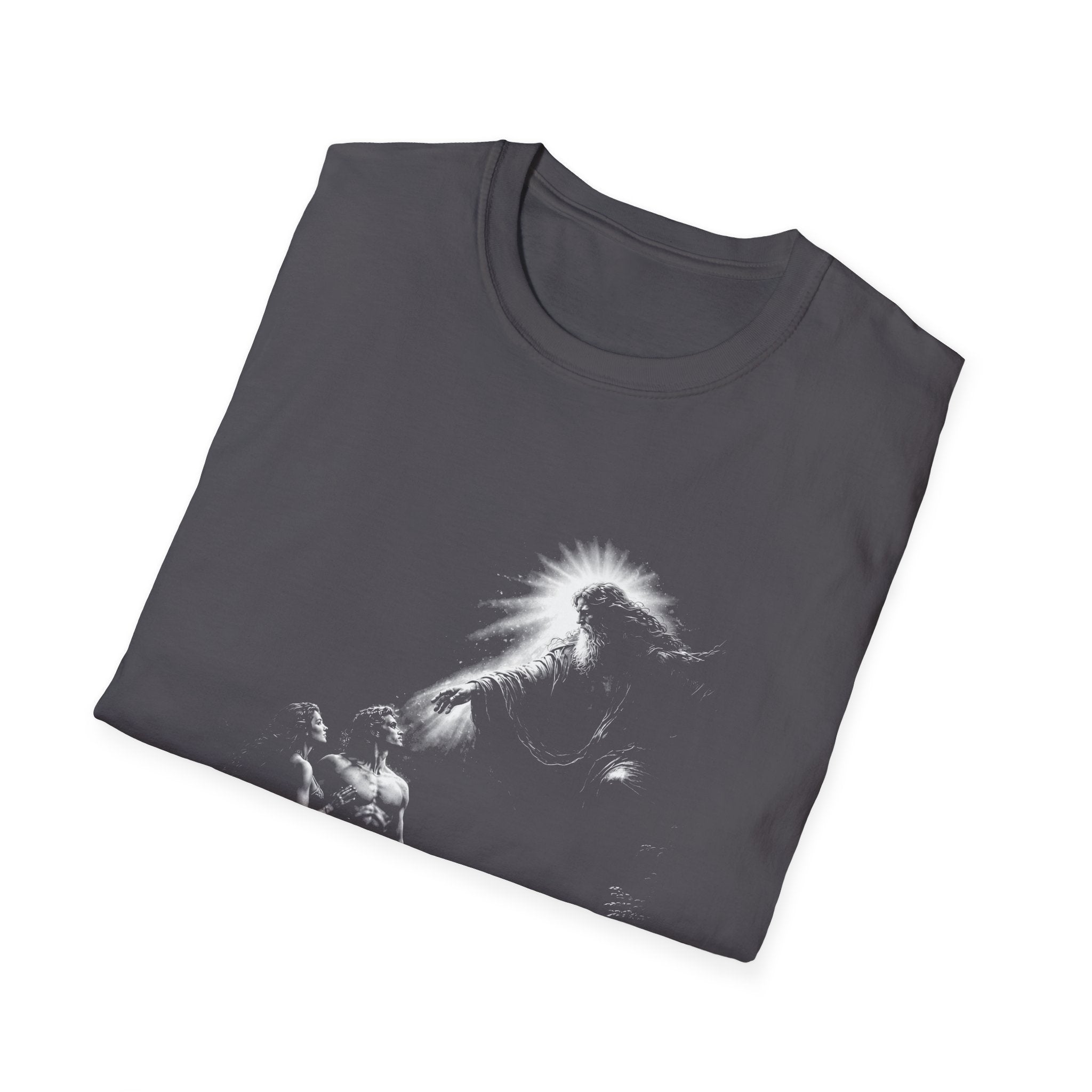 Creation of adam and eve with god in eden spiritual christian biblical scene T-Shirt