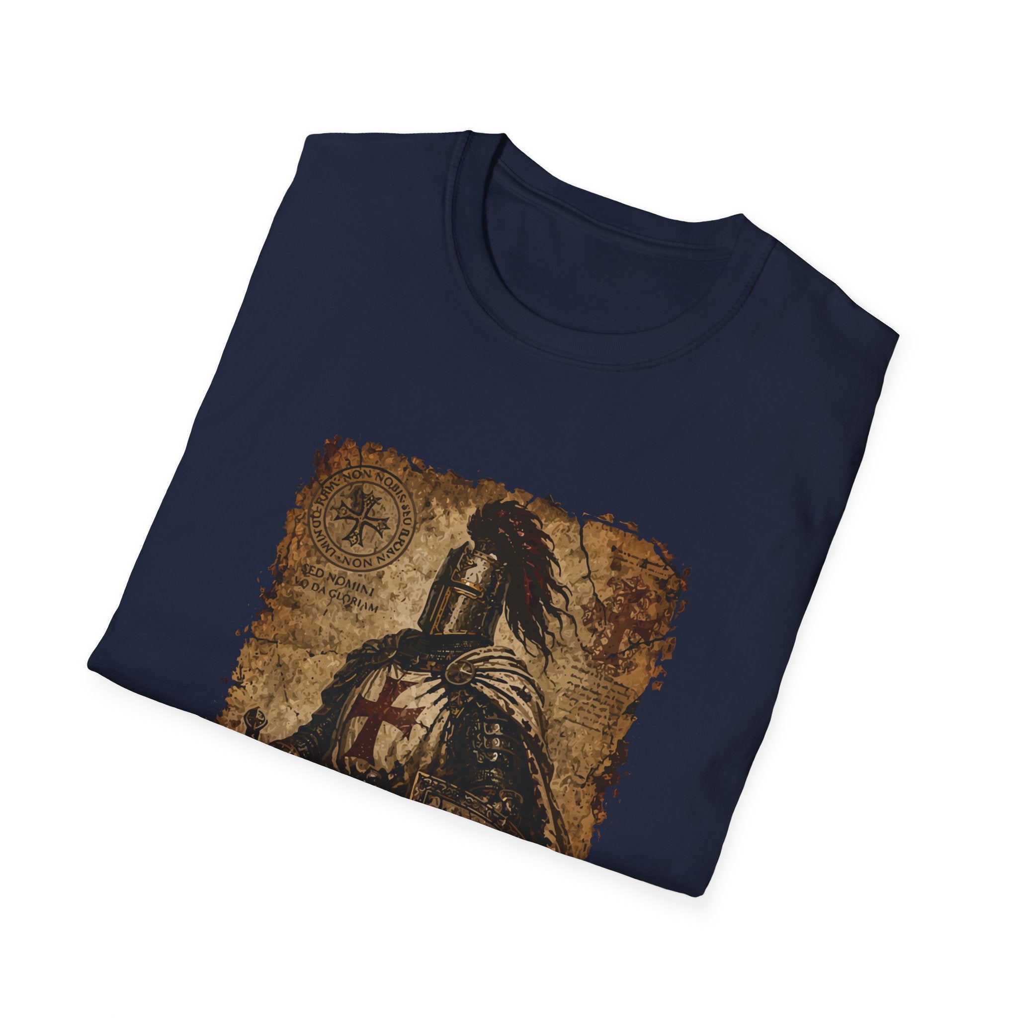 Templar Knight Non Nobis Domine Medieval Crusader Cross Shield And Sword Latin Motto Christian Warrior T-Shirt