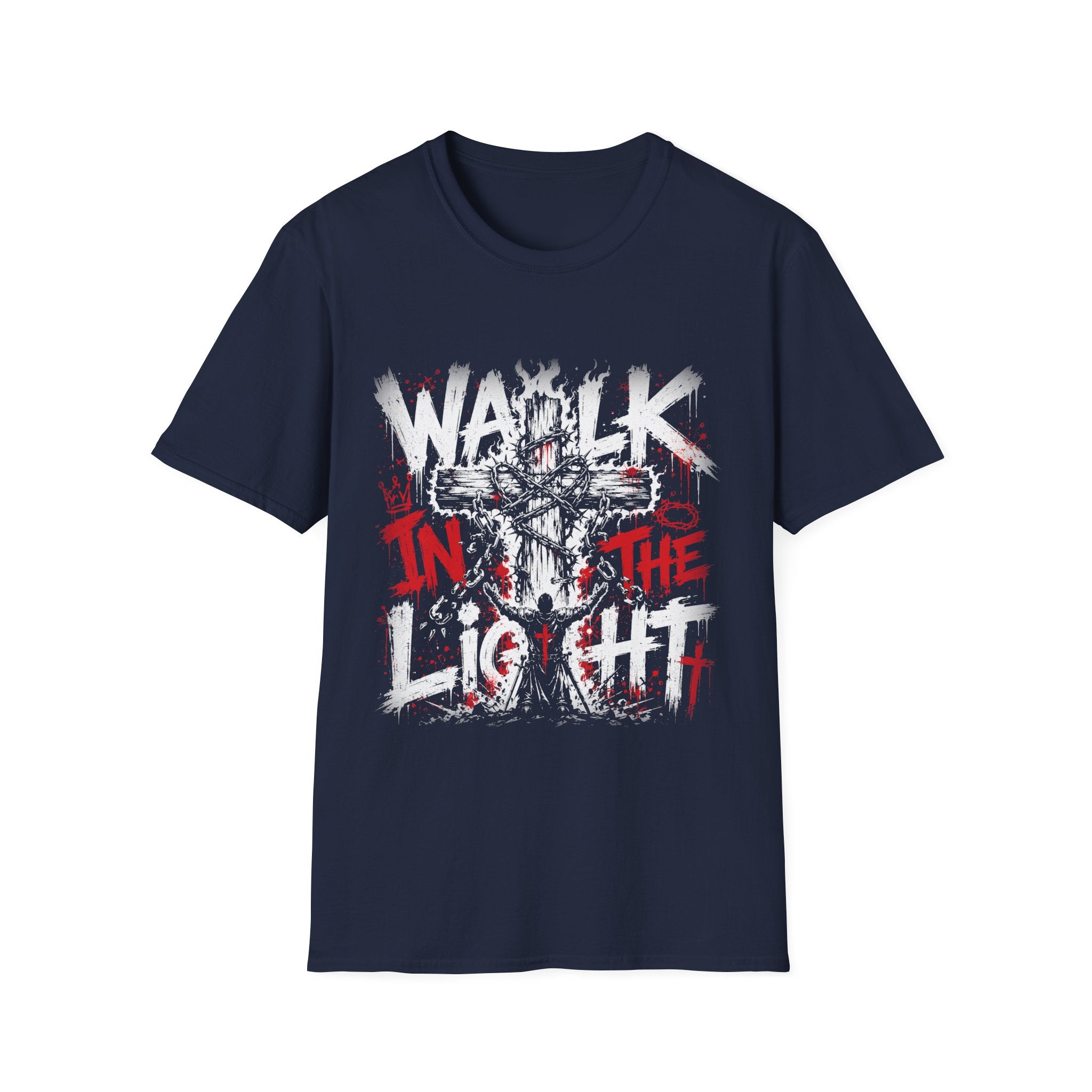 Walk In The Light Christian Cross Art Jesus Faith Spiritual Warfare Scripture Inspired T-Shirt