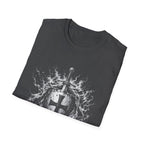 Medieval Crusader Knight Sword And Shield With Flaming Cross Emblem Fantasy Warrior Art T-Shirt