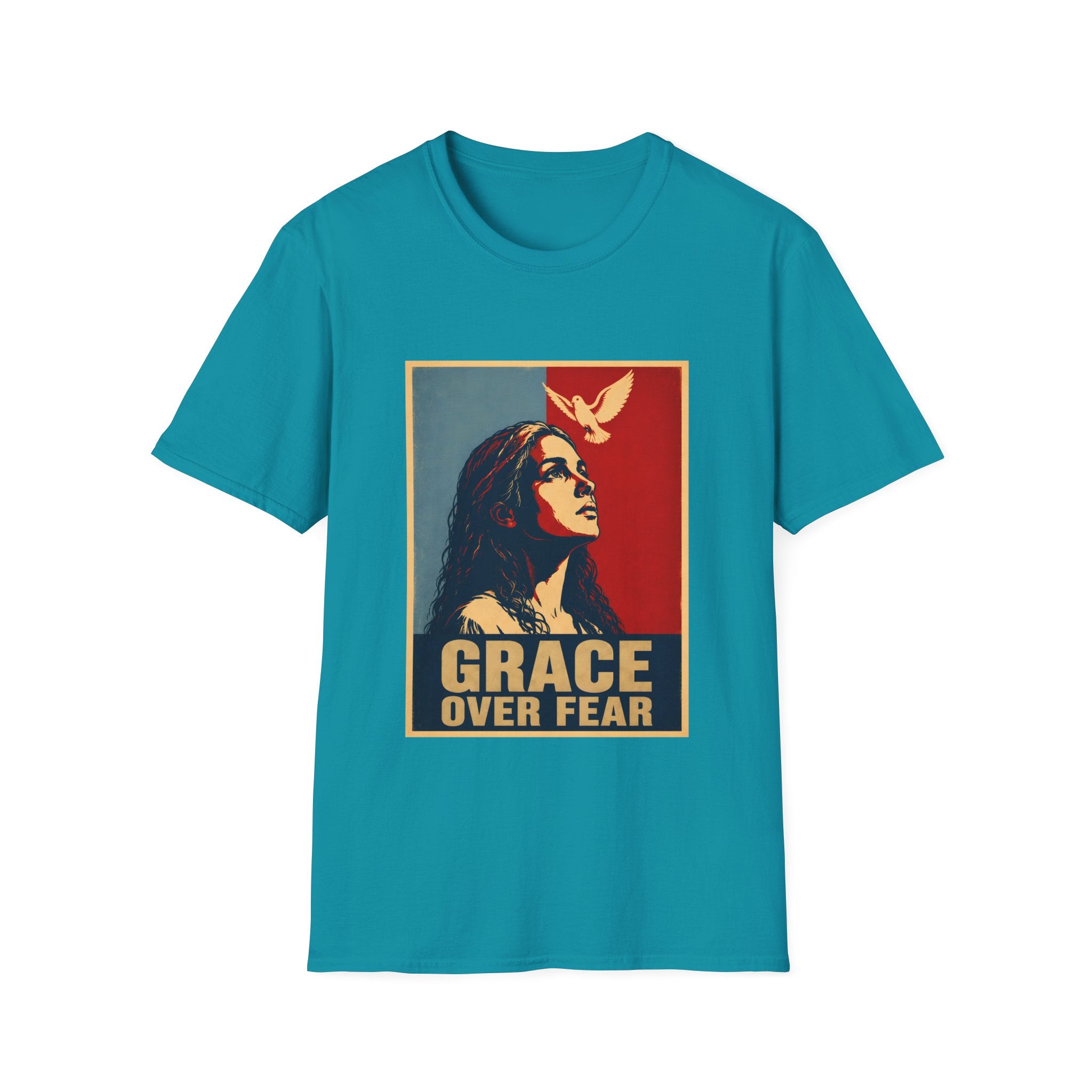 Grace Over Fear Christian Faith Inspirational Dove Woman Religious Hope T-Shirt