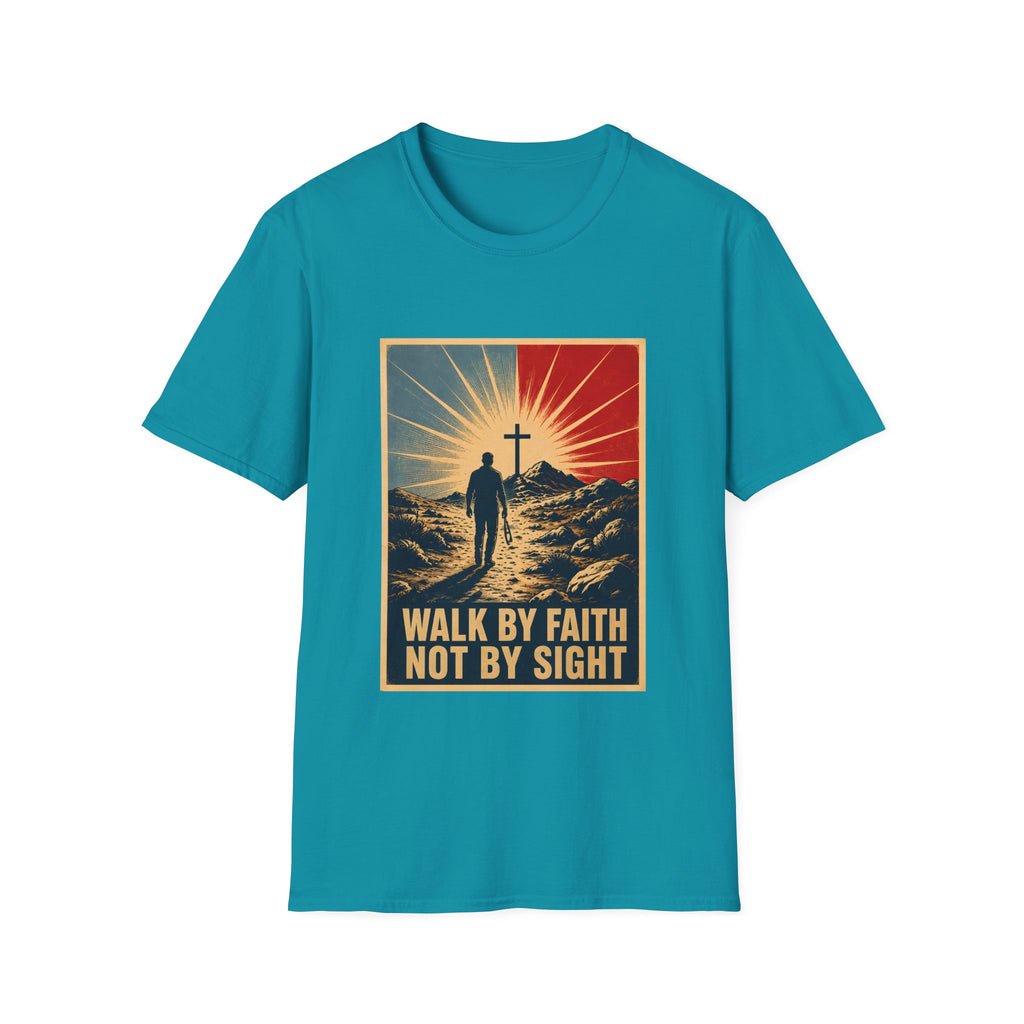 Walk By Faith Not By Sight Christian Cross Sunset Bible Verse Inspirational T-Shirt