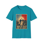 Walk By Faith Not By Sight Christian Cross Sunset Bible Verse Inspirational T-Shirt