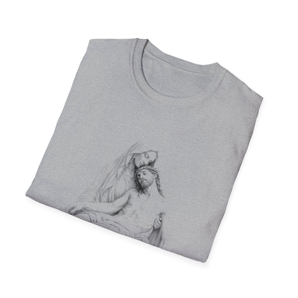 Sorrowful pieta mary holding jesus after crucifixion christian faith reflection T-Shirt